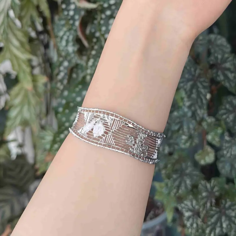 Gardenia Fiber Copper Plated 925 Silver Open Bracelet Female Bracelet Wide Face Bracelet Jewelry