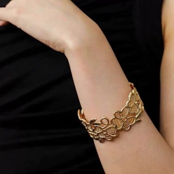 Embroidered Lace Hollow Flower Wide Bracelet Open Bracelet