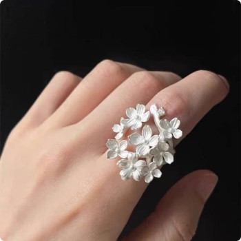 Dew Garden Series Flower Cluster Ring Inlaid With Zircon Hand-Carved Hollow-Carved Ring For Women