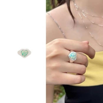 Opal Love Ring Heart Open Ring Retro Jewelry