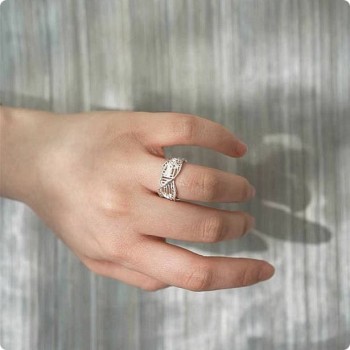 Vintage Gardenia Fiber Open Ring with Adjustable Ring Opening