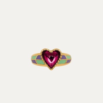 Purple Eye Heart Ring Retro Contrast Color Ring