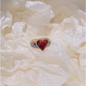 Purple Eye Heart Ring Retro Contrast Color Ring