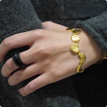 Moon Phase Bracelet Upper Quarter Moon Copper Plated 925 Silver Handmade Texture Double Star Sun And Moon Bracelet 17Cm