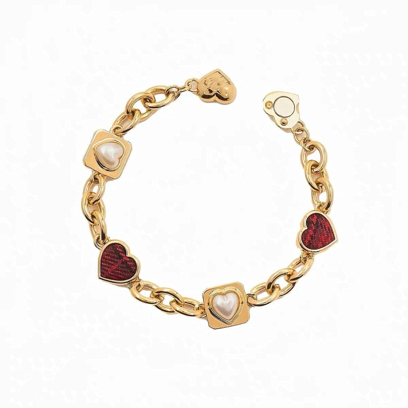 Jane Eyre Heart Bracelet Plaid Pearl Magnetic Clasp Heart Cuban Chain Plaid Ecstasy Series