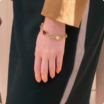 Jane Eyre Heart Bracelet Plaid Pearl Magnetic Clasp Heart Cuban Chain Plaid Ecstasy Series