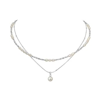 925 Sterling Silver Broken Silver Freshwater Pearl Necklace Women'S Bamboo Double Layered Clavicle Chain