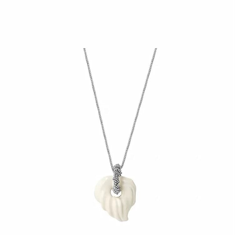 Muse White Enamel Goose Palm Leaf Large Necklace Women'S Pull-Out Adjustable Long Necklace Muse White Enamel Goose Palm Leaf Large Necklace Women'S Pull-Out Adjustable Long Necklace