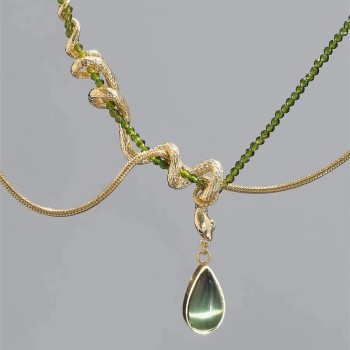 Snake Choker Necklace Olive Green Clavicle Necklace