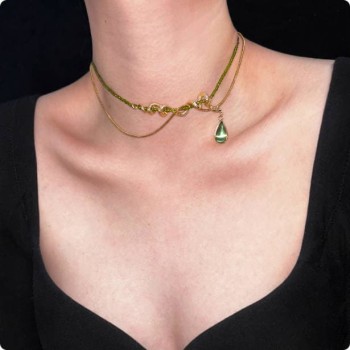 Snake Choker Necklace Olive Green Clavicle Necklace